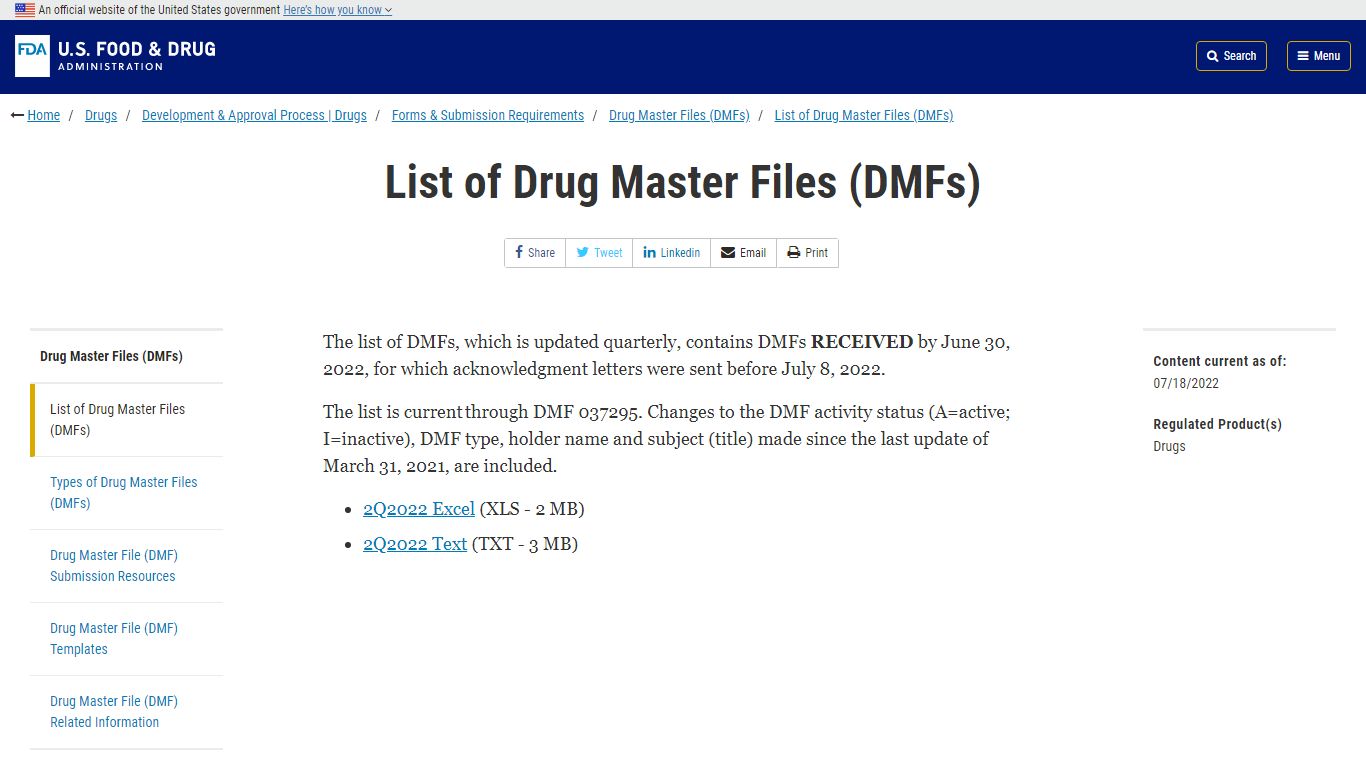 List of Drug Master Files (DMFs) | FDA
